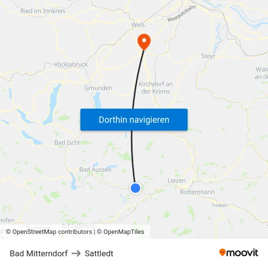 Bad Mitterndorf to Sattledt map