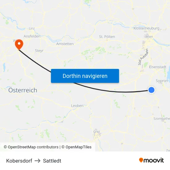 Kobersdorf to Sattledt map