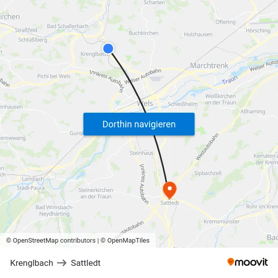 Krenglbach to Sattledt map