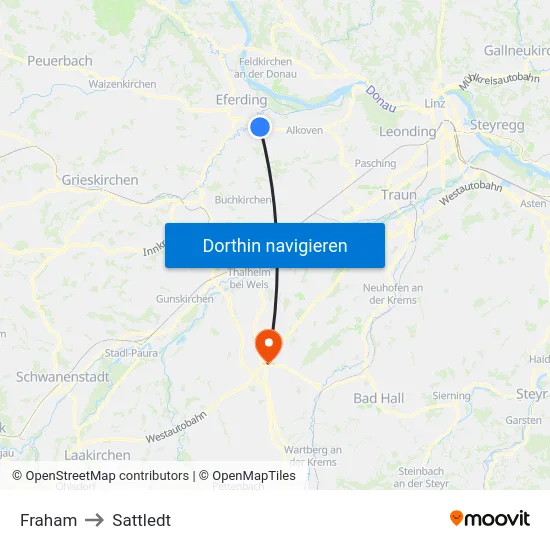 Fraham to Sattledt map