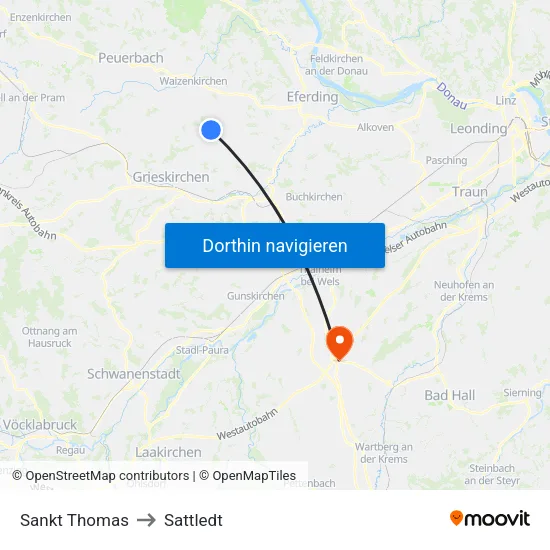 Sankt Thomas to Sattledt map