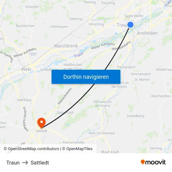 Traun to Sattledt map