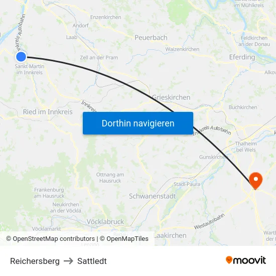 Reichersberg to Sattledt map