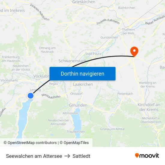 Seewalchen am Attersee to Sattledt map