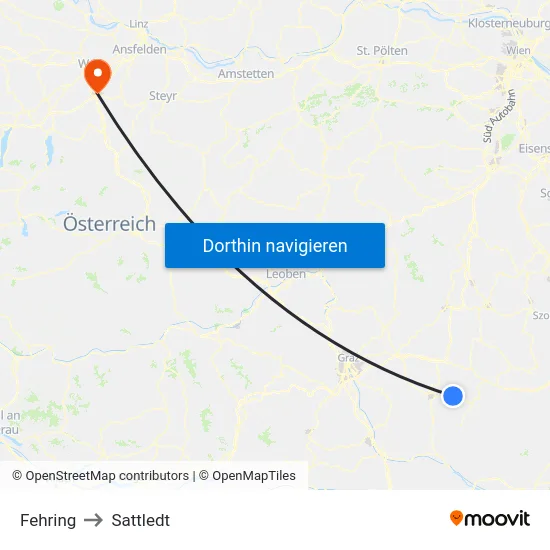 Fehring to Sattledt map