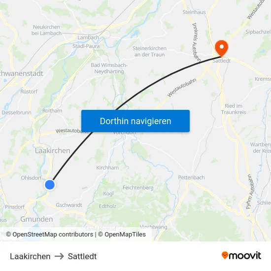 Laakirchen to Sattledt map
