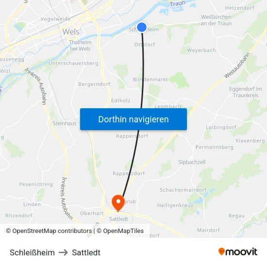 Schleißheim to Sattledt map
