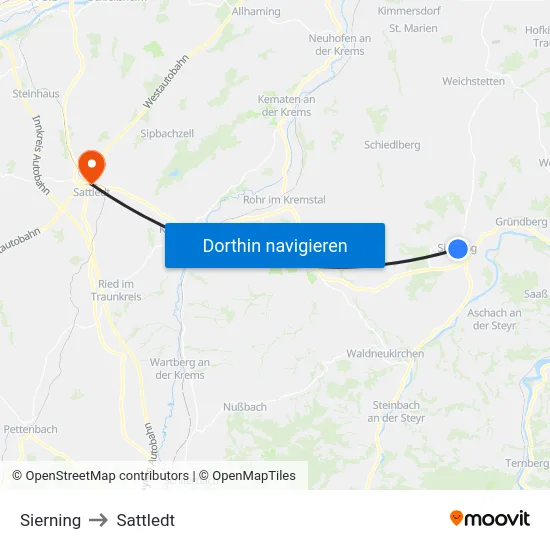 Sierning to Sattledt map