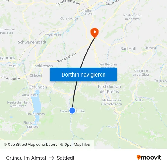Grünau Im Almtal to Sattledt map