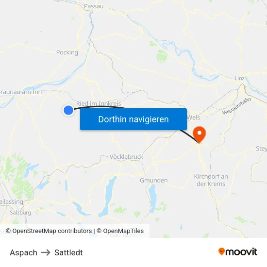 Aspach to Sattledt map