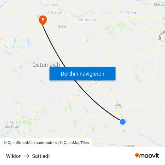 Wildon to Sattledt map