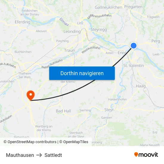 Mauthausen to Sattledt map