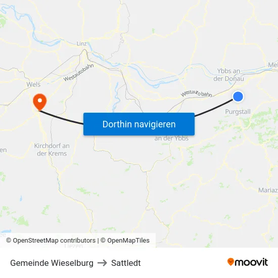 Gemeinde Wieselburg to Sattledt map