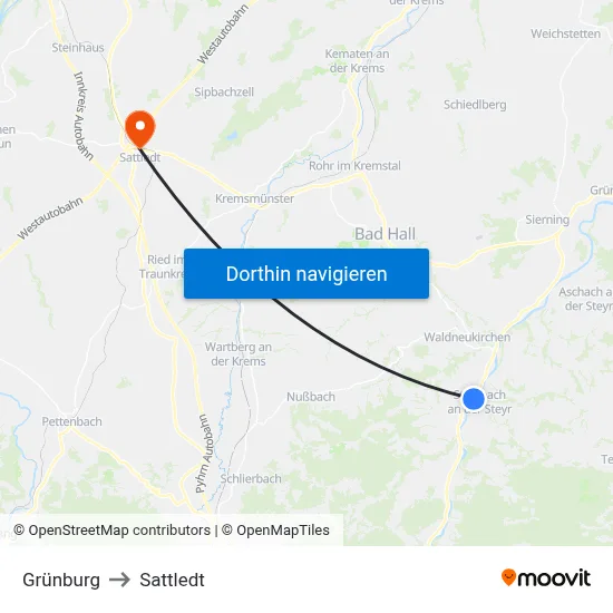 Grünburg to Sattledt map
