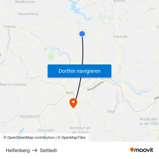 Helfenberg to Sattledt map