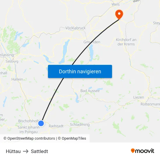 Hüttau to Sattledt map