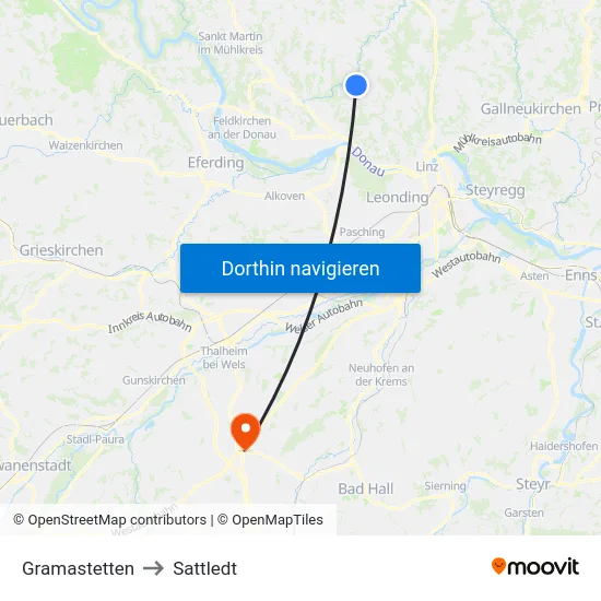 Gramastetten to Sattledt map