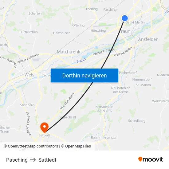 Pasching to Sattledt map