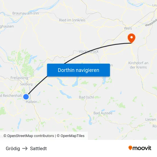 Grödig to Sattledt map
