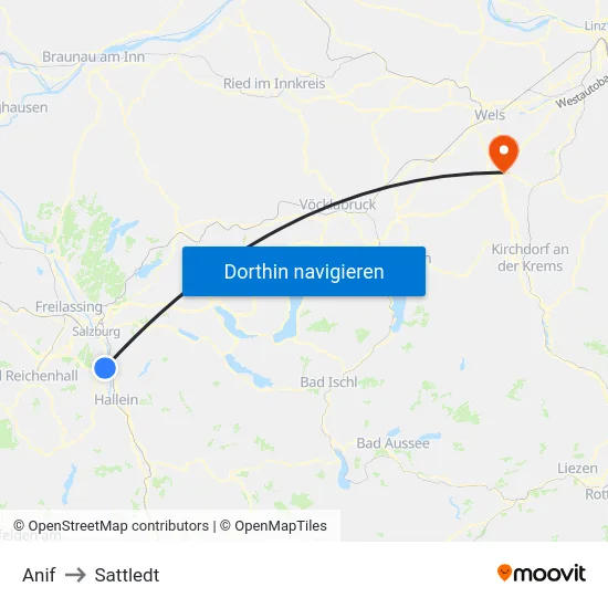 Anif to Sattledt map