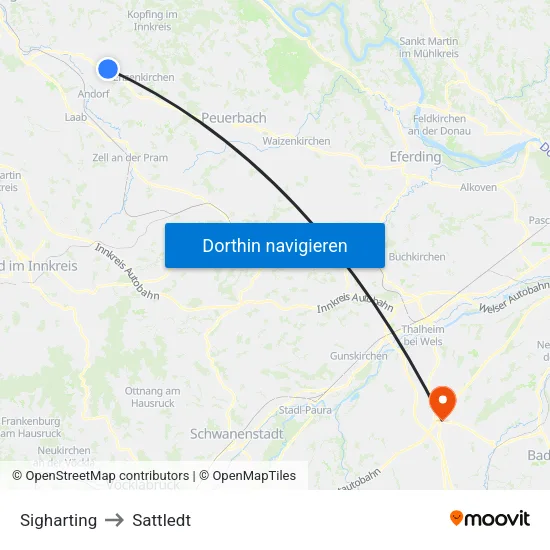 Sigharting to Sattledt map