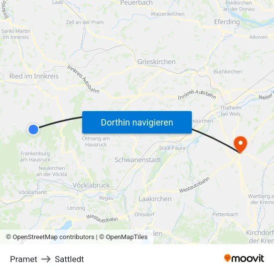 Pramet to Sattledt map