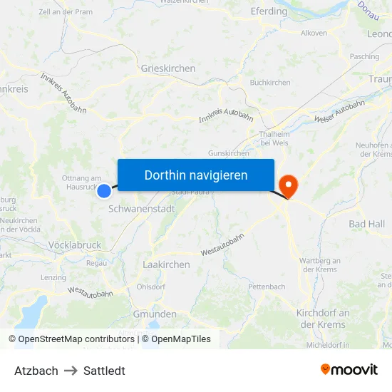 Atzbach to Sattledt map