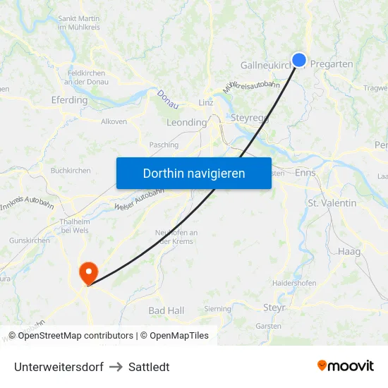 Unterweitersdorf to Sattledt map