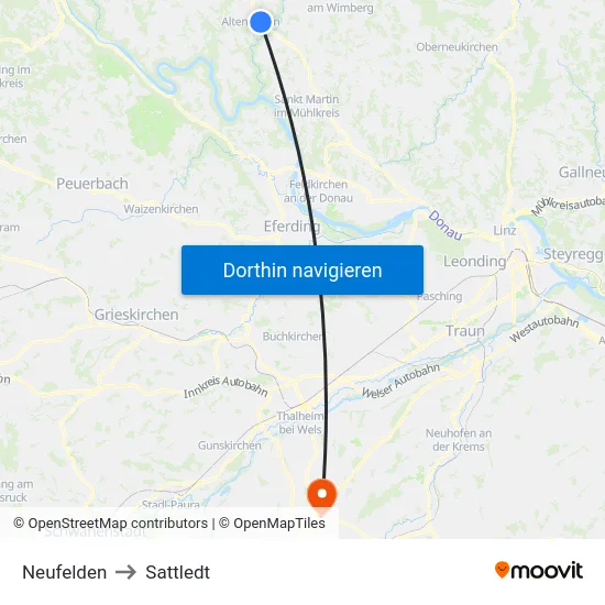 Neufelden to Sattledt map