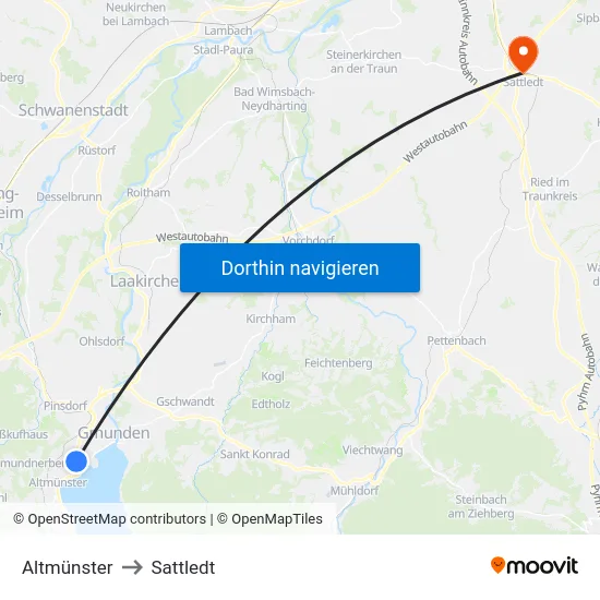 Altmünster to Sattledt map