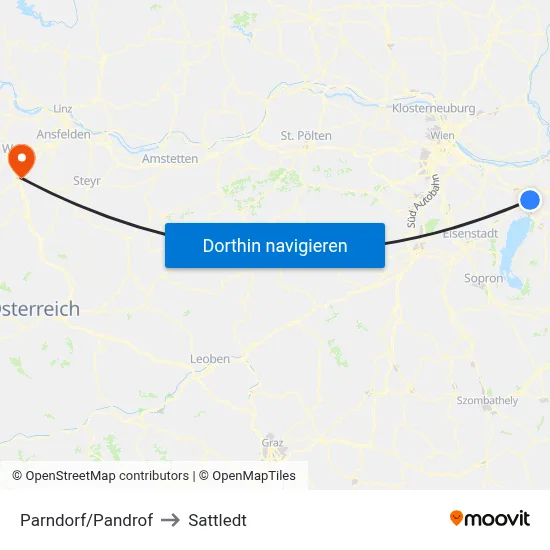Parndorf/Pandrof to Sattledt map