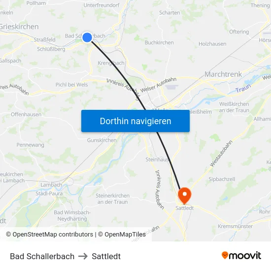 Bad Schallerbach to Sattledt map