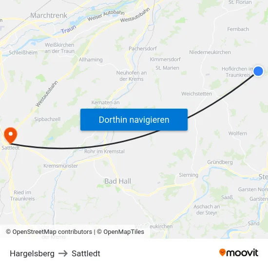 Hargelsberg to Sattledt map