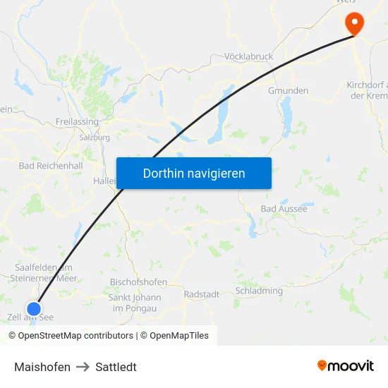 Maishofen to Sattledt map