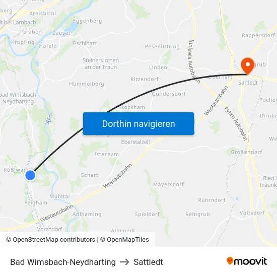 Bad Wimsbach-Neydharting to Sattledt map