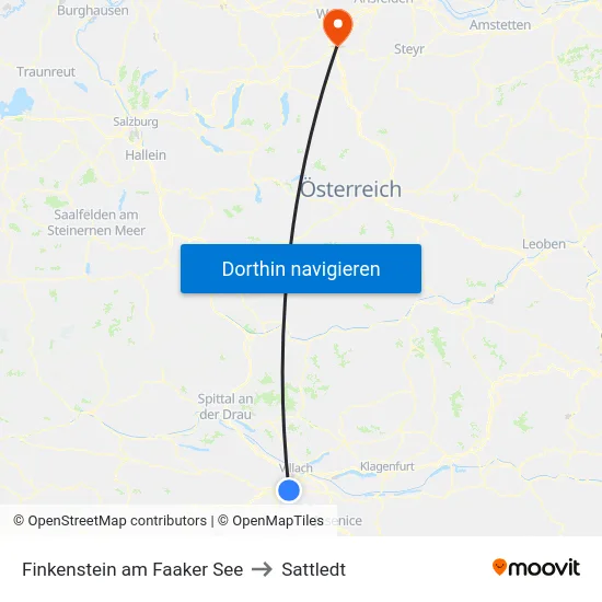 Finkenstein am Faaker See to Sattledt map