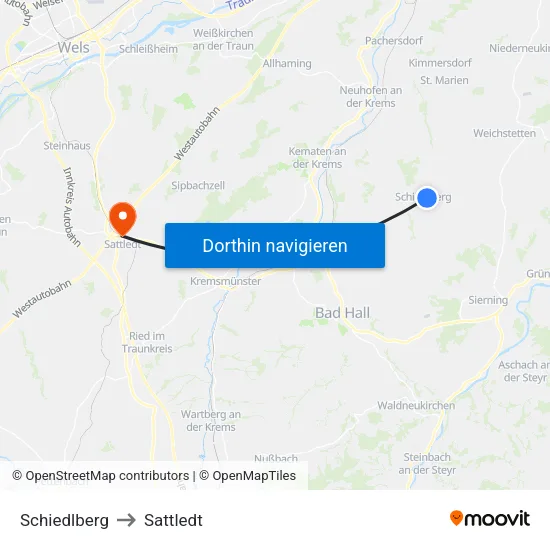 Schiedlberg to Sattledt map