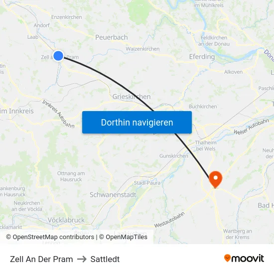 Zell An Der Pram to Sattledt map