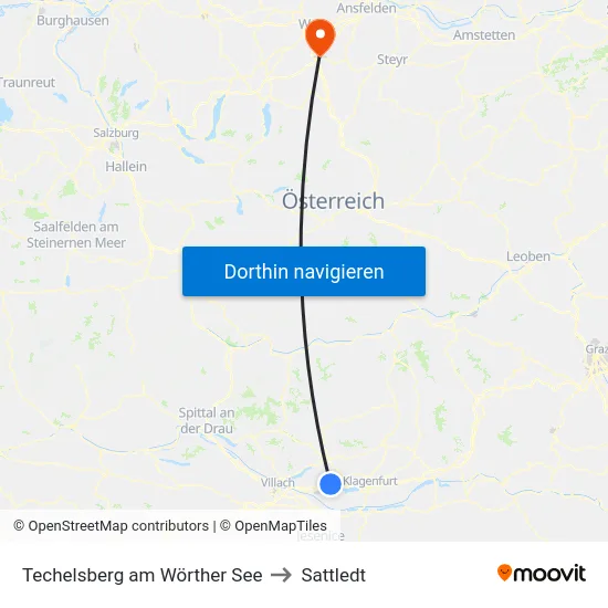 Techelsberg am Wörther See to Sattledt map