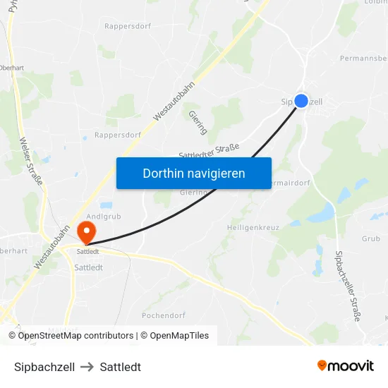 Sipbachzell to Sattledt map