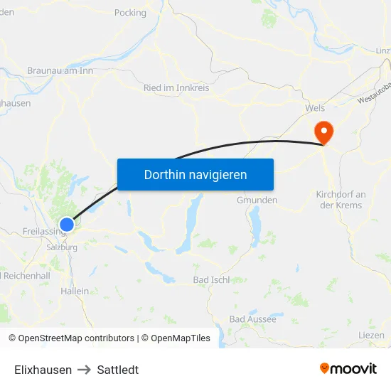 Elixhausen to Sattledt map