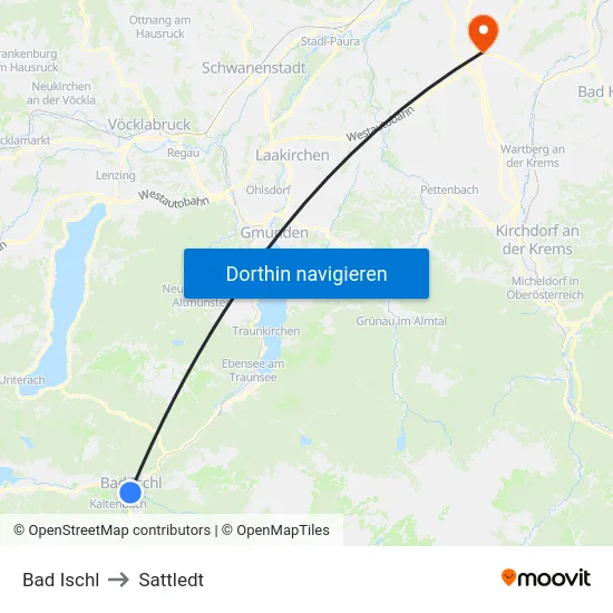 Bad Ischl to Sattledt map