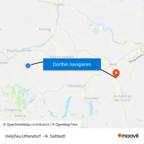 Helpfau-Uttendorf to Sattledt map