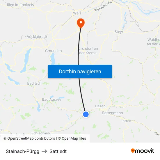 Stainach-Pürgg to Sattledt map