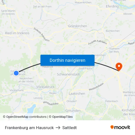 Frankenburg am Hausruck to Sattledt map