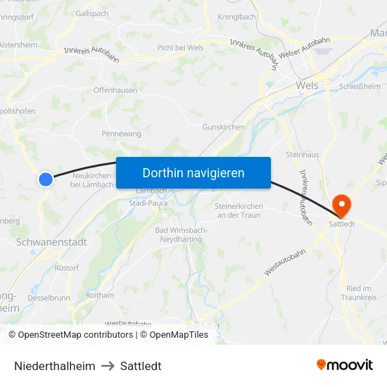 Niederthalheim to Sattledt map