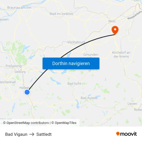 Bad Vigaun to Sattledt map