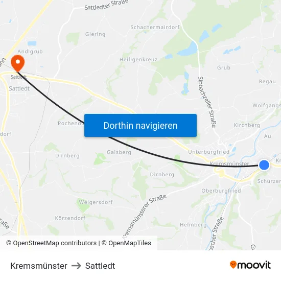 Kremsmünster to Sattledt map