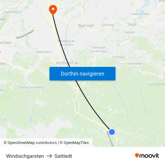Windischgarsten to Sattledt map