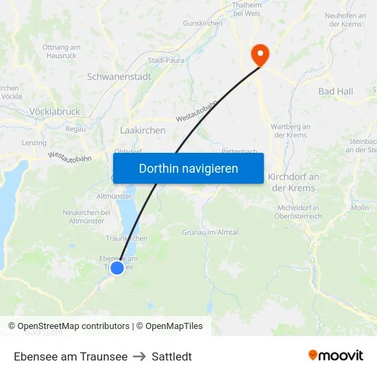 Ebensee am Traunsee to Sattledt map